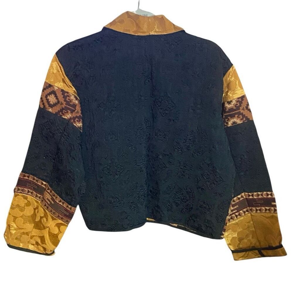 Vintage Flashback Ethnic Boho Patchwork Jacket Gold Black Maroon Southwestern M/ - Picture 5 of 6